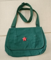 Old Inventory 87 vintage canvas bag Wu olive green military fan satchel bag hanging bag green schoolbag collection red five-star accessories