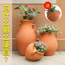 Outdoor garden red pottery flower pot combination floor vase Coarse pottery flower pot Pottery Bonsai view pottery pot factory direct sales