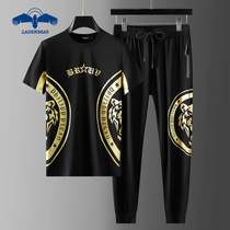 夏季老虎套装男士潮流韩版帅气休闲品牌运动薄款黑色舒适衣服网红