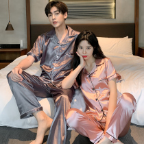 Couples Pyjamas men and women Summer short sleeves Ice Silk thin made up for overweight 200 catty students Home Clothing Spring Autumn Suits