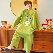 Spring Autumn Season Mens Sleepwear Long Sleeve Pure Cotton Conjoined 2021 New Cartoon Couple Autumn Winter Style Home Suit Suit