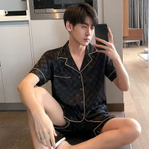 Mens pajamas summer ice silk short sleeve shorts 2021 new summer silk thin couples home suit