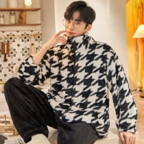 Coral Suede Mens Sleepwear Spring Autumn Winter Thickened Flannel 2021 New Plaid Couples Home Suits Suit