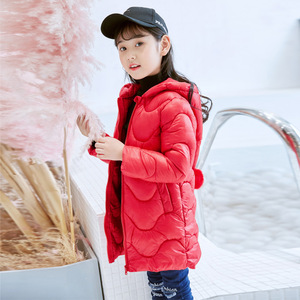 2018秋冬新款中大童女童水波绗棉棉服中长款棉衣儿童棉外套
