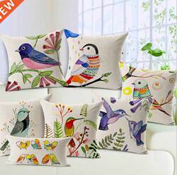 birds decorative pillow Nordic painting linen cushion 45x45