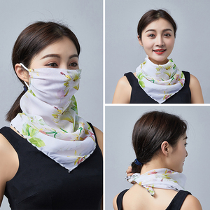 百变丝巾小围脖夏季薄款防晒三角巾口罩女骑行遮脸挂耳面纱围巾大