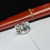s925 S925 Squire silver green diamond ring female fashion personality of the simple in - tide adjustable niche ring