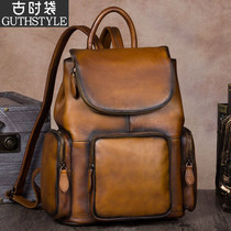 Retro Bag Handmade Leather Bag Head Layer Cow Leather Lady Genuine Leather Backpack Woman Double Shoulder Bag Woman 2021 new large capacity
