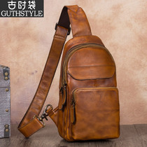Retro Bag Handmade Leather Bag Mens Top Layer Cow Leather Single Shoulder Skewed Satchel Mens Chest Bag Men Genuine Leather Casual 2021 New