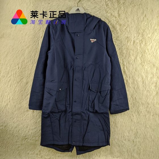 Reebok men and women casual blue long hooded jacket cardigan jacket FI2382 Reebok men and women casual blue long hooded jacket cardigan jacket FI2382