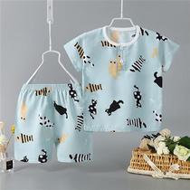 Children short sleeves shorts cotton silk pyjamas suit Summer thin air conditioning suit Childrens baby girls home in the air conditioning suit