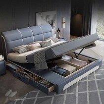 Nordic leather bed 1 8 master bedroom wedding bed double 1 5 small apartment storage simple modern light luxury soft bag bed