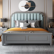 American light luxury wood bed modern simple Master Bedroom 1 8 meters double bed 1 5 European minimalist storage princess bed