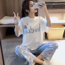 Pure cotton pajamas summer in the wind and short sleeves trousers two summer home suits can be worn in spring and autumn summer