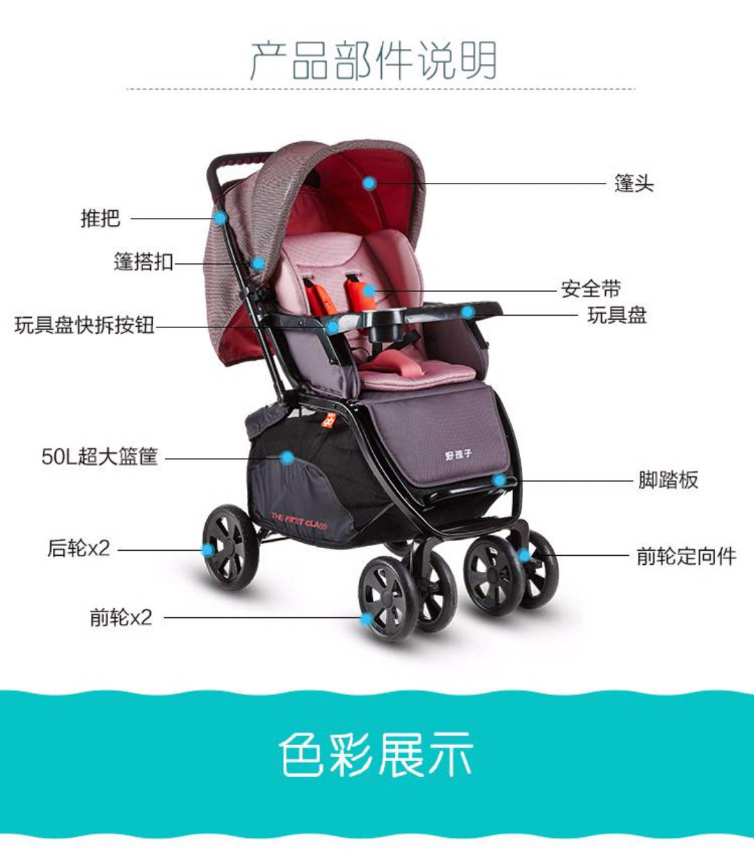好孩子婴儿推车c550双向全蓬避震超高景观超宽儿童车宝宝手推车