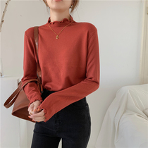 Real shot# autumn and winter basic models Joker solid color wood ear small high collar knitted base shirt