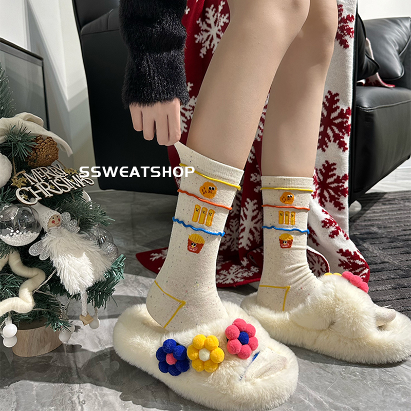 SSWEATSHOP burger bread cartoon east gate sweet and creative friar socks damp barrel pile socks women-Taobao