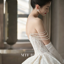 Chest wedding dress 2021 new bride small heavy industry advanced sense bow big tailing court style main yarn