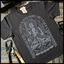 The new national tide Buddha mens special forces tactical military fan printing pure cotton round neck barrel woven t-shirt