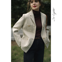 solighter Wool Suit Jacket Autumn and Winter English Style French Retro Plaid Small Fragrant Style Suit Female