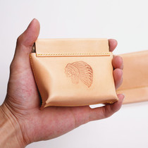 Kamo-Italian fatty tanning leather hand seam gold shrapnel bag change headset storage bag