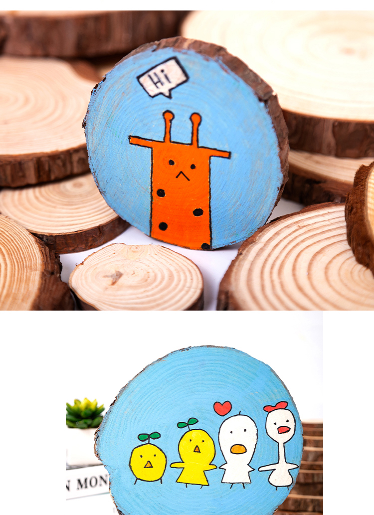 圆木片手绘画diy手工材料儿童木片画涂鸦原木片木桩年轮装饰背景