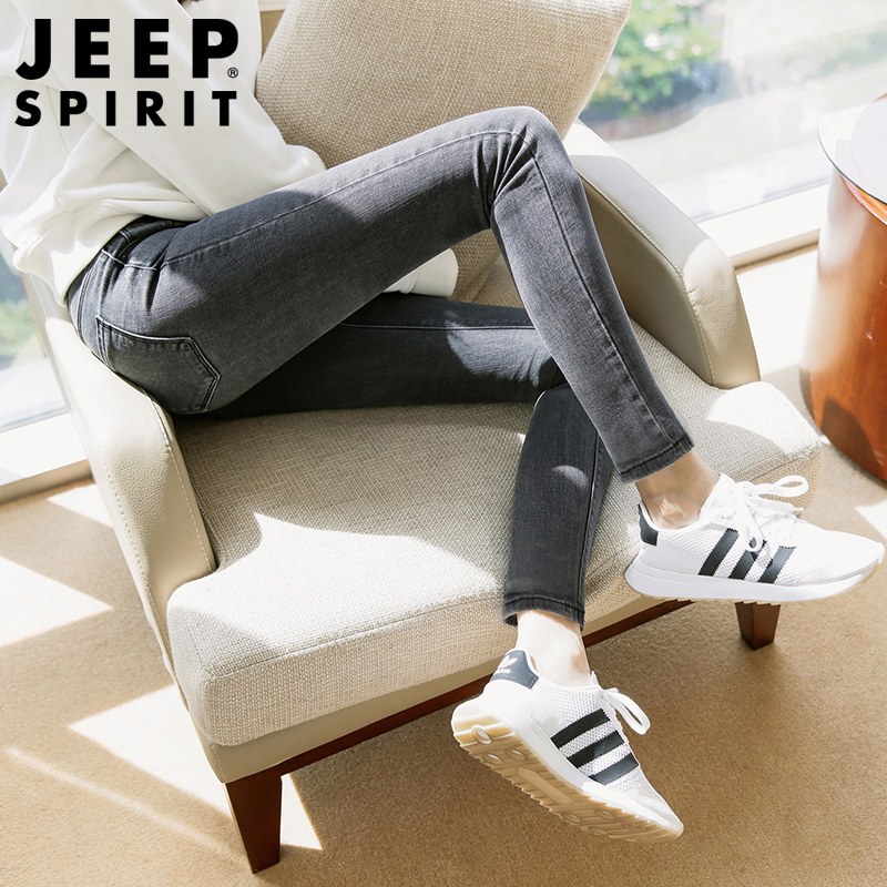 JEEP加绒牛仔裤女加厚冬季2019新款高腰外穿韩版显瘦小脚九分长裤