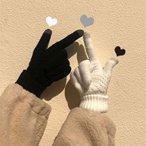 women's winter cute student thermal thick autumn winter knitted fleece cycling couple finger gloves