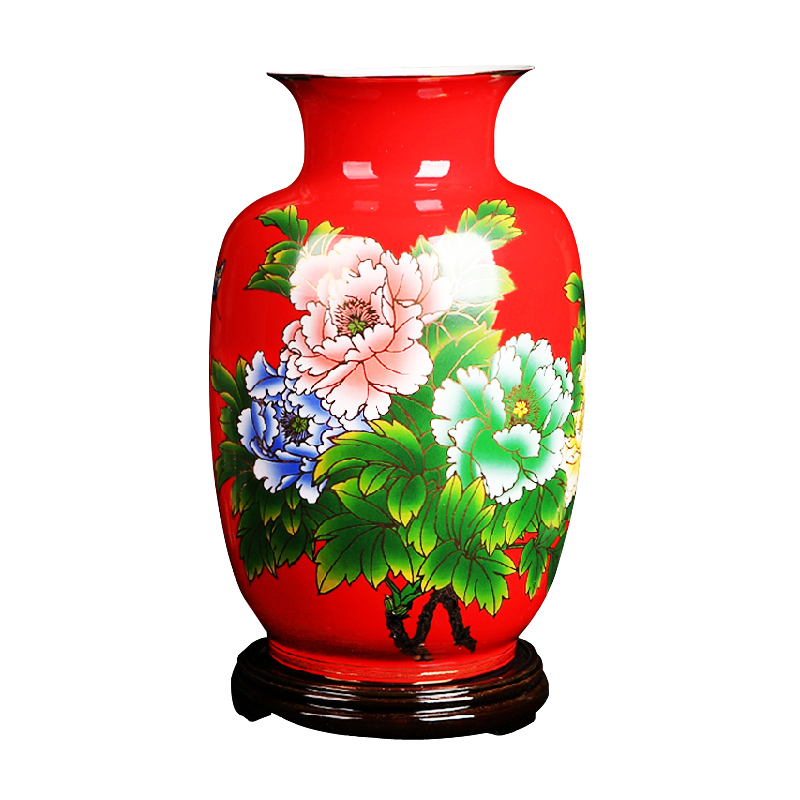 Chinese red porcelain mesa liling porcelain vase decoration household act the role ofing is tasted, peony housewarming gift