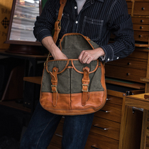 American Hardcore Skew Cross Mailbag Full Grain Pasta Natural Plant Tannic Top Layer Cow Leather High Density Heavy Pound Old Military Cloth
