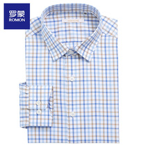 Romon premium men's long sleeve shirt pure cotton business casual dress slim professional shirt plaid 03