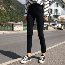 Black jeans womens small straight pants high waist nine-point pants spring and autumn 2021 new Korean elastic thin eight-point pants