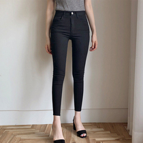 Jeans womens trousers spring and summer 2021 thin Korean version of the elastic thin nine-point pants small feet high waist black pants women