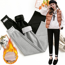 Small pregnancy pregnant womens pants autumn and winter plus velvet leggings sweatpants cotton underbelly slim Harlem trousers trousers