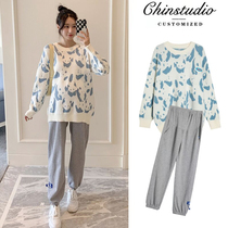 Pregnant women wear autumn and winter clothing set fashion tide Mother New coat sweater Net red maternity spring and autumn