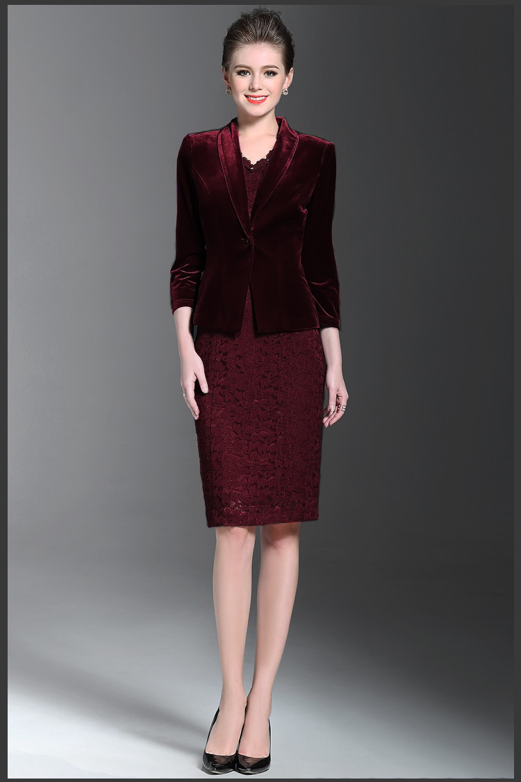 实拍婚礼妈妈装秋冬套装连衣裙中老年两件套婚宴礼服套裙