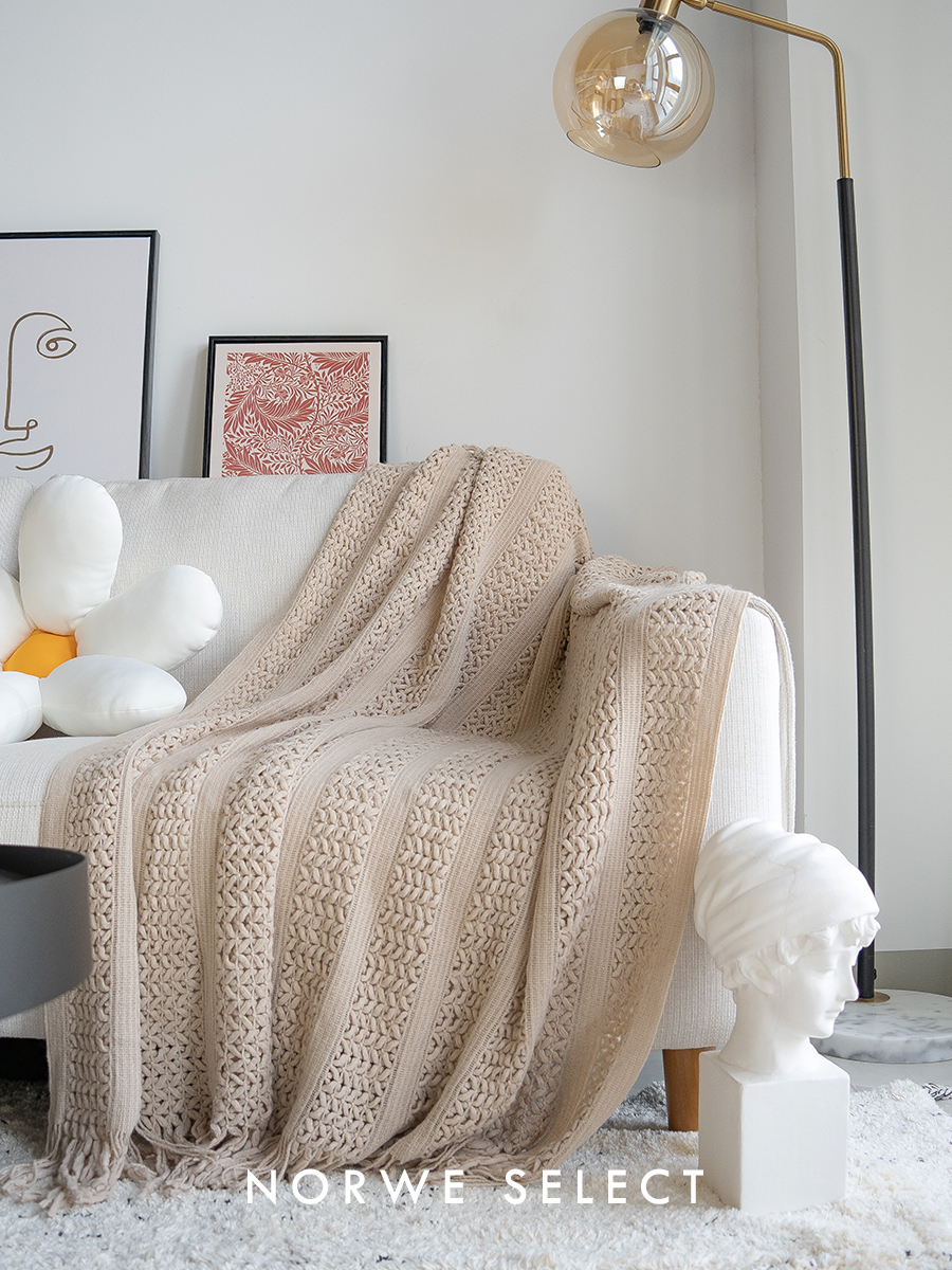 针织毯子北欧毛毯被子色沙发盖毯流苏毯编织床搭床旗床尾巾装饰