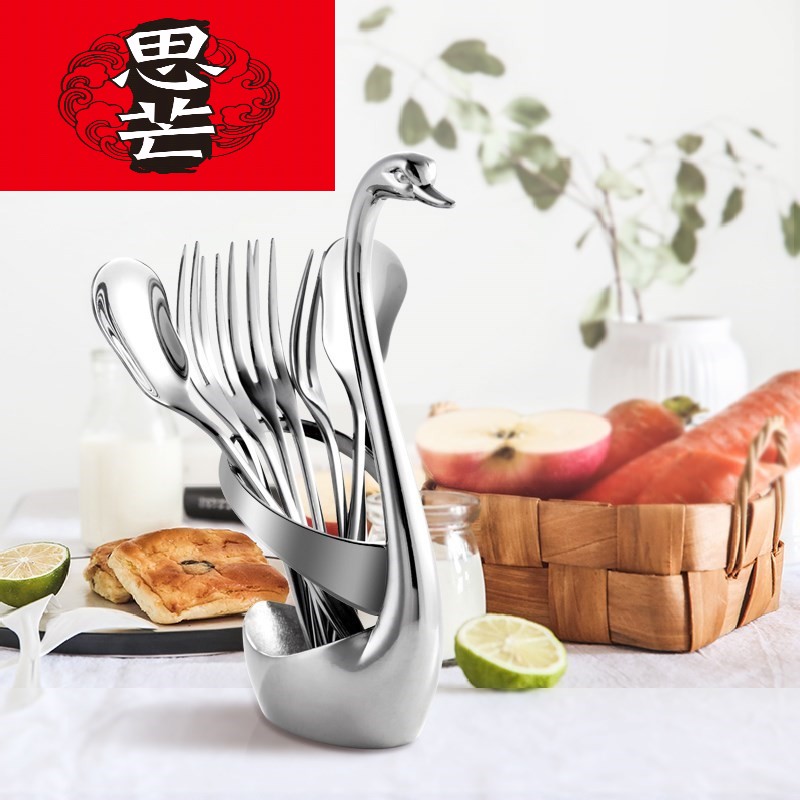 Restaurant creative thinking mans fruit fork suit swan base tube of domestic high - grade western - style stainless steel tableware chopsticks