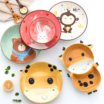 Children's bowl of ceramics house with cute cartoon plates chopsticks dishes dish set creative rabbit baby rice bowl