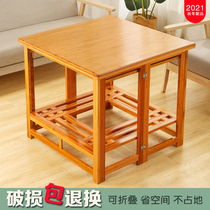 Foldable table simple household portable low dining table small eating bamboo solid wood dormitory bedroom Square fire table