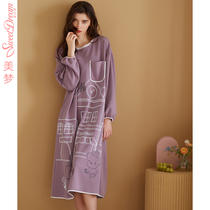 Dream 2021 New cute girl nightgown cartoon loose long sleeve pregnant womens pajamas skirt home clothes