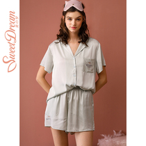 Dream thin ice silk pajamas womens summer short sleeve simulation silk home clothes sweet girl Summer Shorts set
