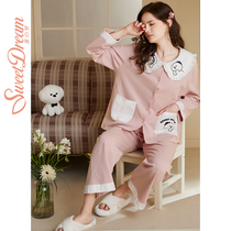 Healing small white dog joint model beautiful dream spring and autumn girl pajamas long sleeve Loose Doll collar home clothing cute suit