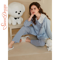 Healing small white dog joint model beautiful dream spring and autumn girl pajamas long sleeve Loose Doll collar home clothing cute suit