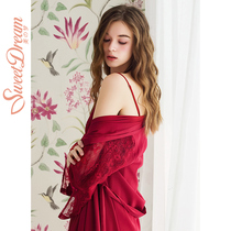 Dream wedding pajamas female bride morning gown red festive wedding wedding dress suspender robe Ice Silk sexy thin