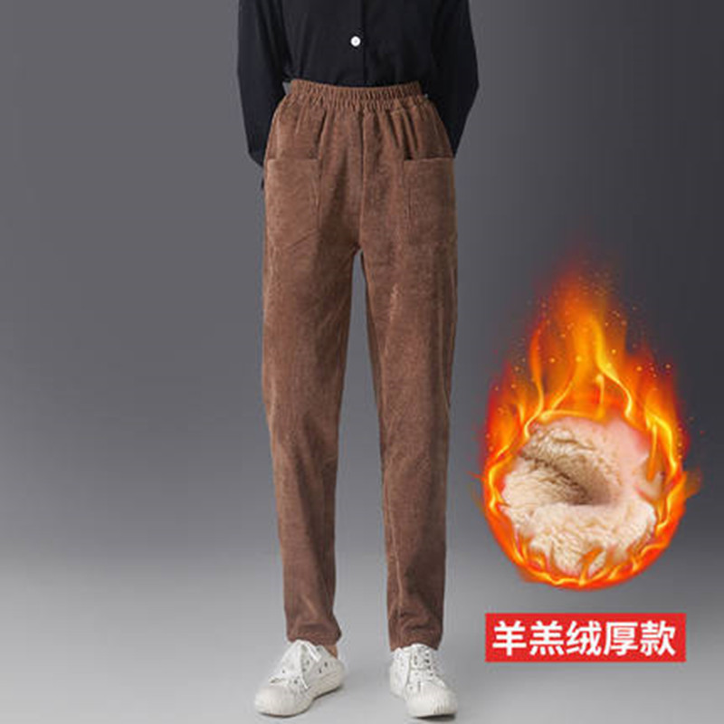 女士秋冬外穿大码羊羔绒萝卜裤灯芯绒裤子