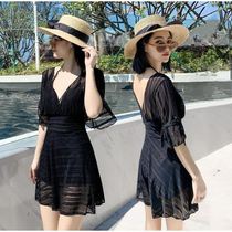 Spa swimsuit womens 2021 new small breasts to woo sexy ins superfairy Conservative Veil slim one-piece swimsuit