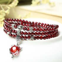 Garnet three-circle bead string multi-circle green agate bracelet Red Jade couple mens and womens bracelets long