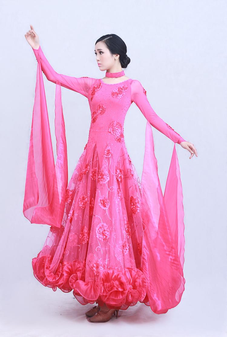 新款摩登舞裙华尔兹大摆连衣裙演出服交谊国标练习舞裙比赛裙