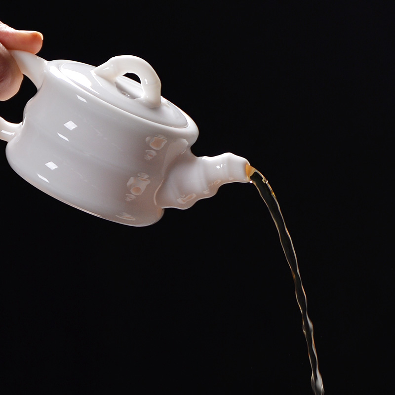 White porcelain jade bamboo pot of dehua porcelain teapot single pot of checking ceramic small household filter tea kungfu tea set